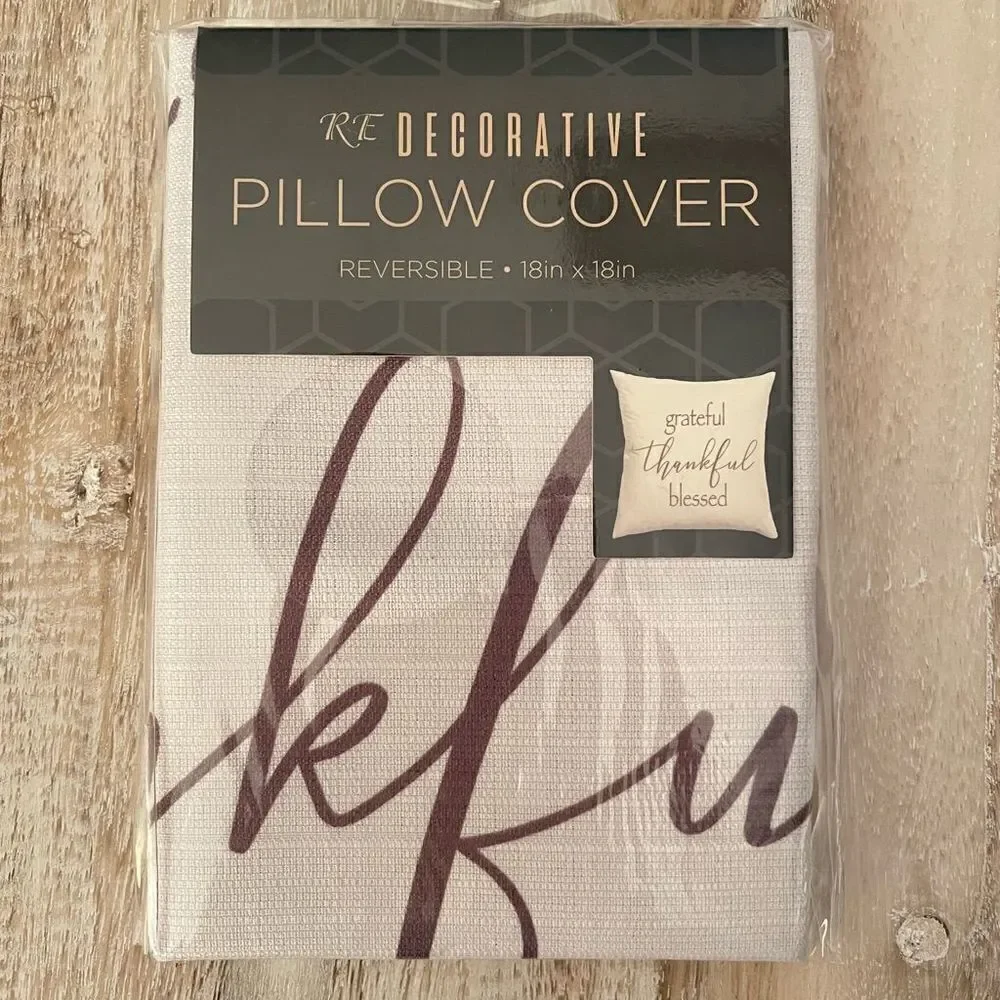 NWT 4 Grateful Thankful Blessed18×18 Ivory Brown Reversible Pillow Cushion Cover